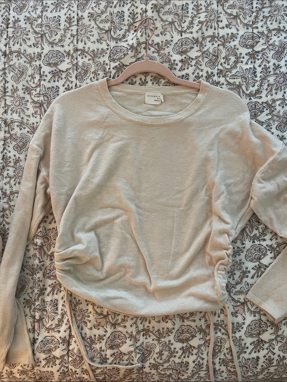 Women's Cream Long-Sleeve Drawstring Top